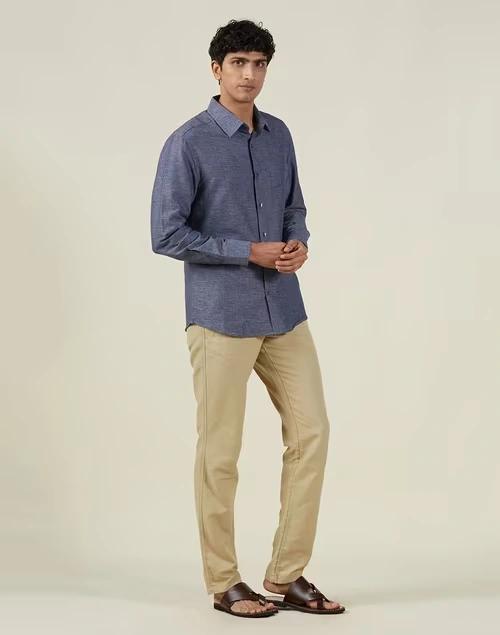 Blue Cotton Slim Fit Shirt