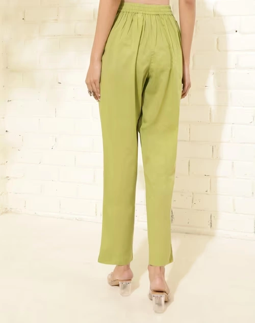 Green Cotton Full Length Ethnic Casual Pant 3 Green Cotton Full Length Ethnic Casual Pant