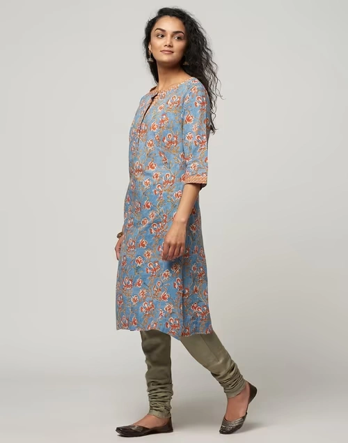 Beige Viscose Silk Churidar