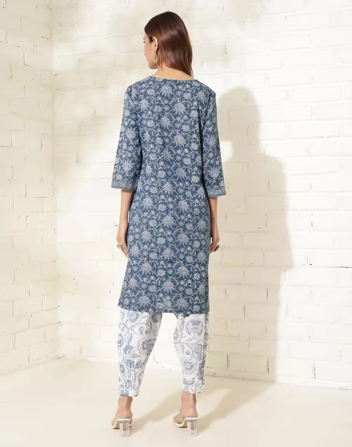 Indigo Cotton Hand Block Printed Knee Length kurta 4 Indigo Cotton Hand Block Printed Knee Length kurta