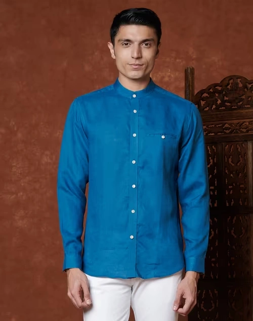 Blue Linen Slim Fit Shirt