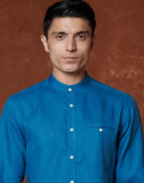 Blue Linen Slim Fit Shirt