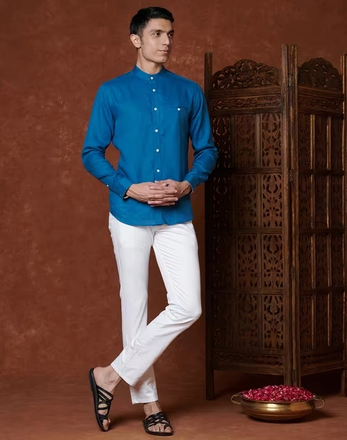 Blue Linen Slim Fit Shirt 3 Blue Linen Slim Fit Shirt
