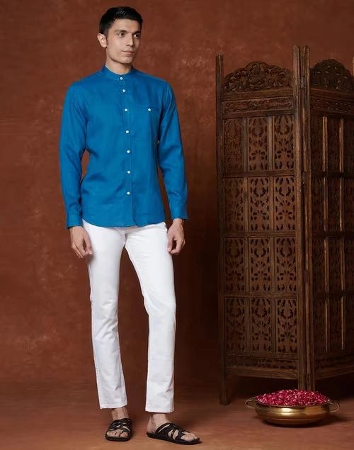 Blue Linen Slim Fit Shirt 4 Blue Linen Slim Fit Shirt