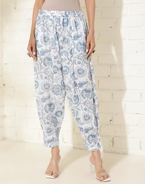 White Cotton Hand Block Printed Salwar