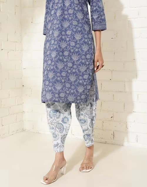 White Cotton Hand Block Printed Salwar