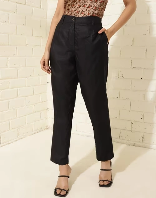 Black Viscose Silk Slim Fit Formal Kosi Pant