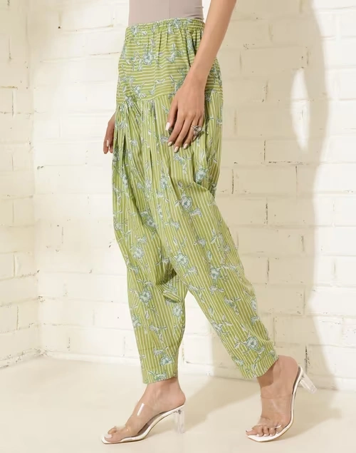 Green Cotton Printed Salwar