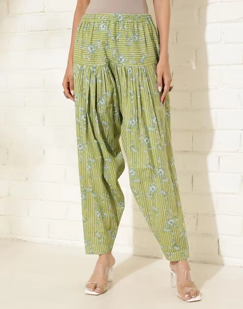 Green Cotton Printed Salwar