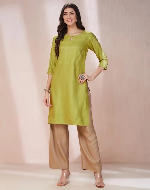 Green Viscose Silk Embroidered Knee Length Kurta 3 Green Viscose Silk Embroidered Knee Length Kurta