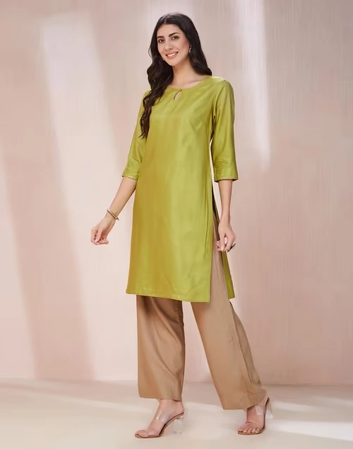 Green Viscose Silk Embroidered Knee Length Kurta 4 Green Viscose Silk Embroidered Knee Length Kurta