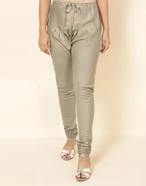 Beige Viscose Silk Churidar