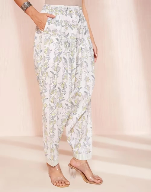 White Cotton Hand Block Printed Salwar