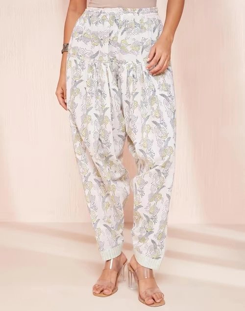 White Cotton Hand Block Printed Salwar