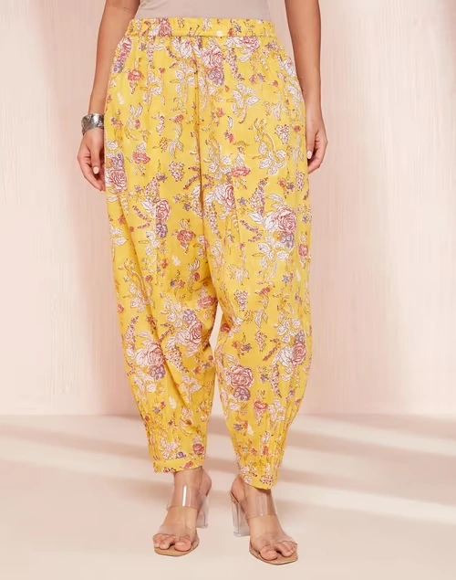 Yellow Cotton Hand Block Printed Salwar