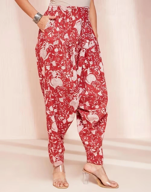 Red Cotton Hand Block Printed Salwar