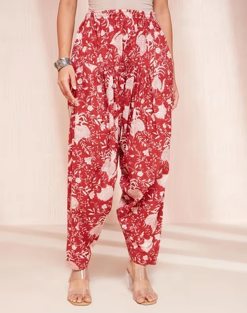 Red Cotton Hand Block Printed Salwar