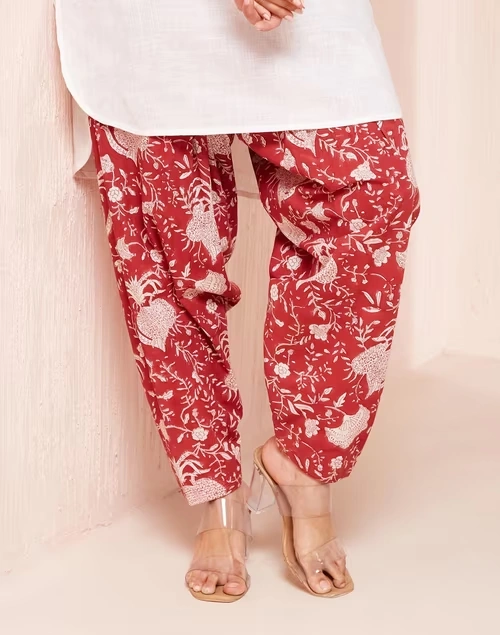 Red Cotton Hand Block Printed Salwar