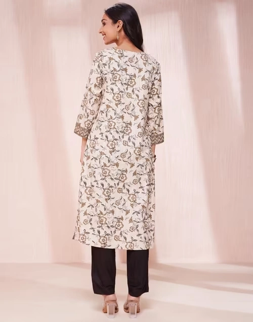 Beige Cotton Hand Block Printed Long Kurta 4 Beige Cotton Hand Block Printed Long Kurta