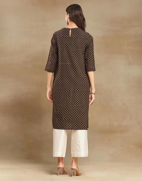 Brown Cotton Dabu Printed Long Kurta 4 Brown Cotton Dabu Printed Long Kurta