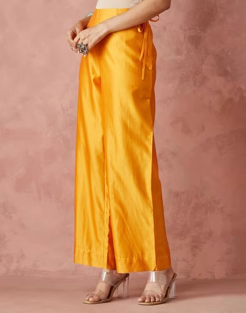 Mustard Cotton Silk Regular Fit Ijar