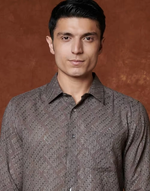 Grey Cotton Slim Fit Shirt