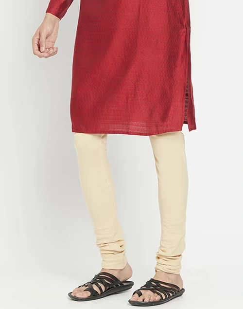 Beige Cotton Satna Churidar With Zip Fly Back Pocket