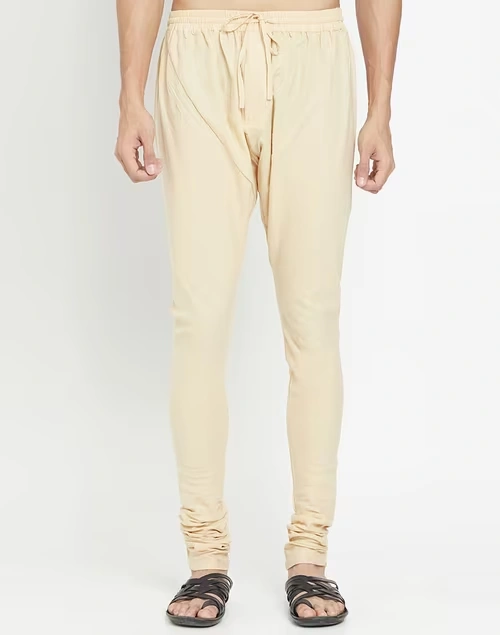 Beige Cotton Satna Churidar With Zip Fly Back Pocket