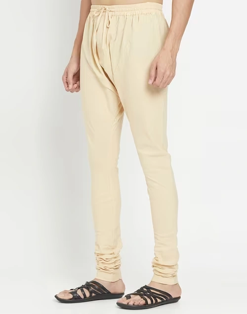 Beige Cotton Satna Churidar With Zip Fly Back Pocket 3 Beige Cotton Satna Churidar With Zip Fly Back Pocket