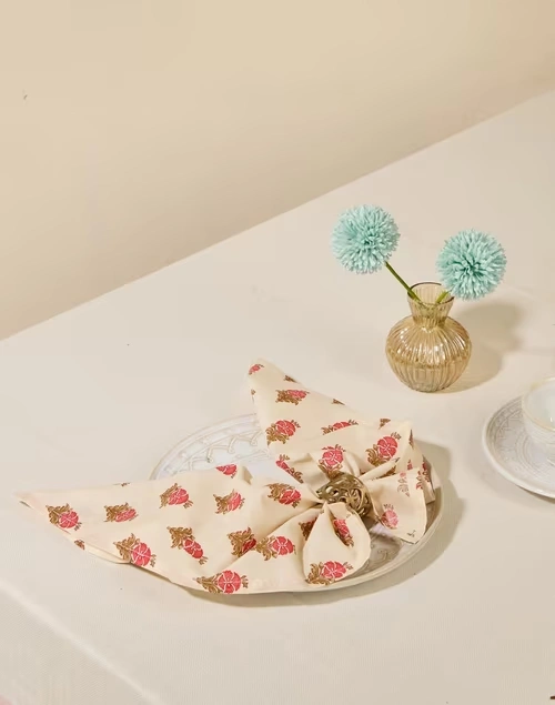 Red Cotton Printed Pushp Napkin