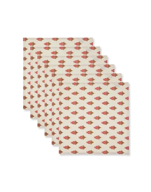 Red Cotton Printed Pushp Napkin