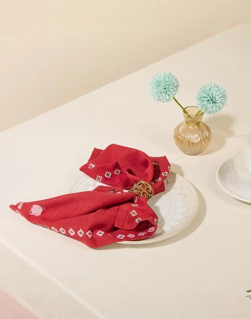Red Cotton Embroidered Ahava Napkin
