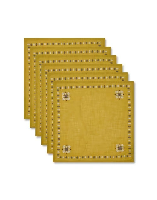 Yellow Cotton Embroidered Ahava Napkin