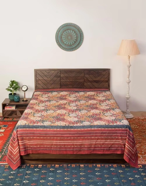 Multi Cotton Fergana Printed Bed Cover- Double