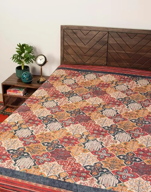 Multi Cotton Fergana Printed Bed Cover- Double