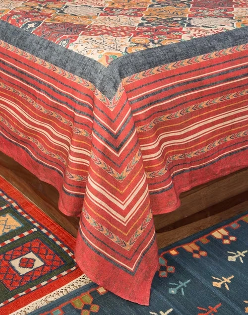 Multi Cotton Fergana Printed Bed Cover- Double