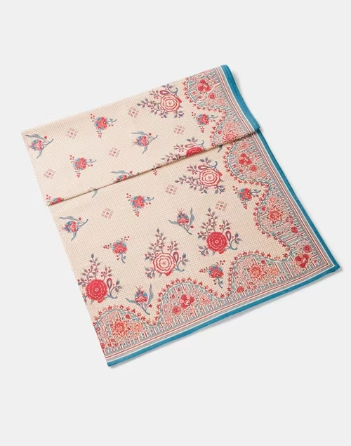 Red Cotton Chintz Printed Table Cover- 4 Seater