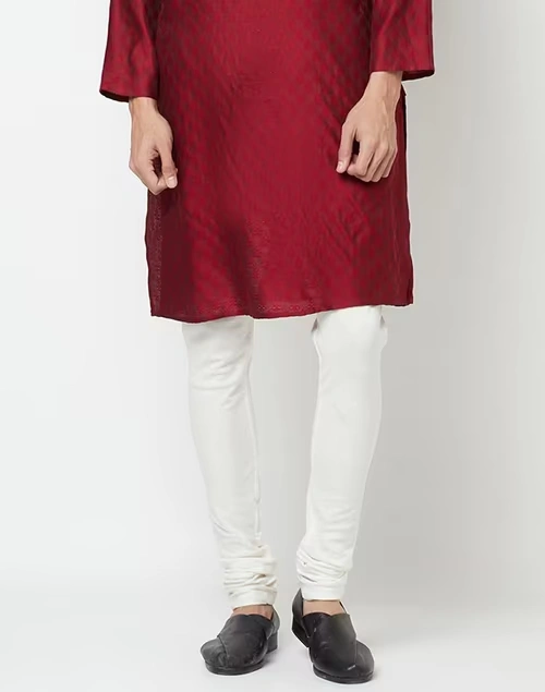 Off White Cotton Satna Churidar With Zip Fly Back Pocket