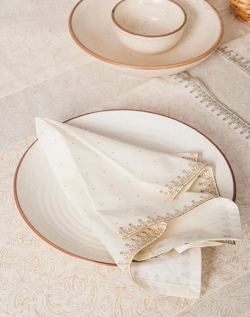 Off White Cotton Printed Onam Napkin