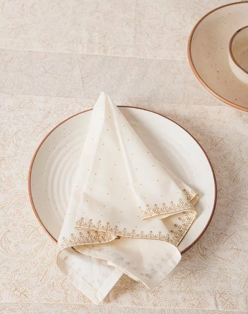 Off White Cotton Printed Onam Napkin