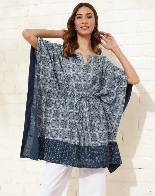 Indigo Viscose Printed Kaftan
