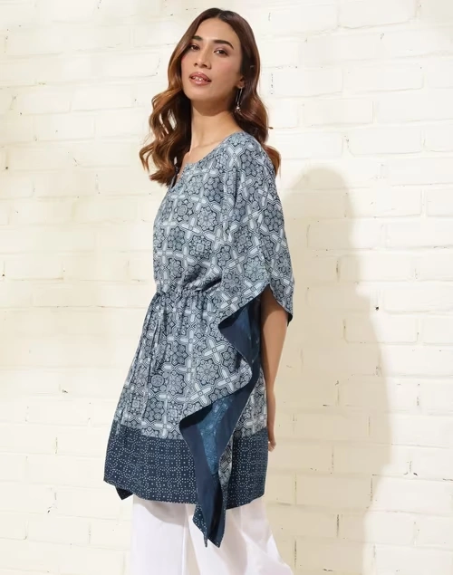Indigo Viscose Printed Kaftan 3 Indigo Viscose Printed Kaftan