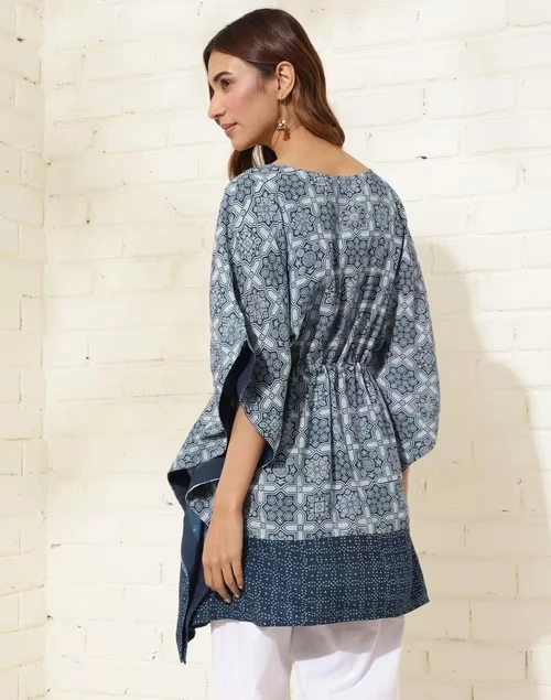 Indigo Viscose Printed Kaftan 4 Indigo Viscose Printed Kaftan