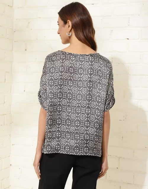 Black Rayon Blend Hand Block Printed Meiji Top 4 Black Rayon Blend Hand Block Printed Meiji Top