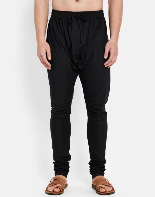 Black Cotton Satna Churidar With Zip Fly Back Pocket