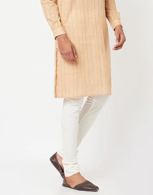 White Cotton Satna Churidar With Zip Fly Back Pocket