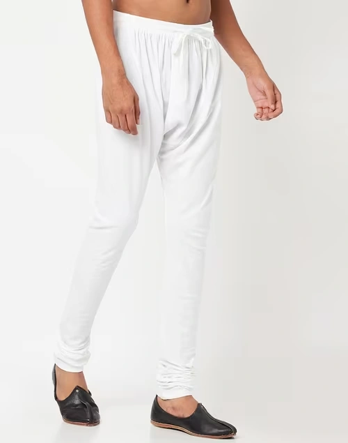 White Cotton Satna Churidar With Zip Fly Back Pocket 4 White Cotton Satna Churidar With Zip Fly Back Pocket