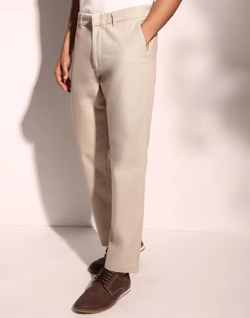 Beige Cotton 808 Straight Leg Pants