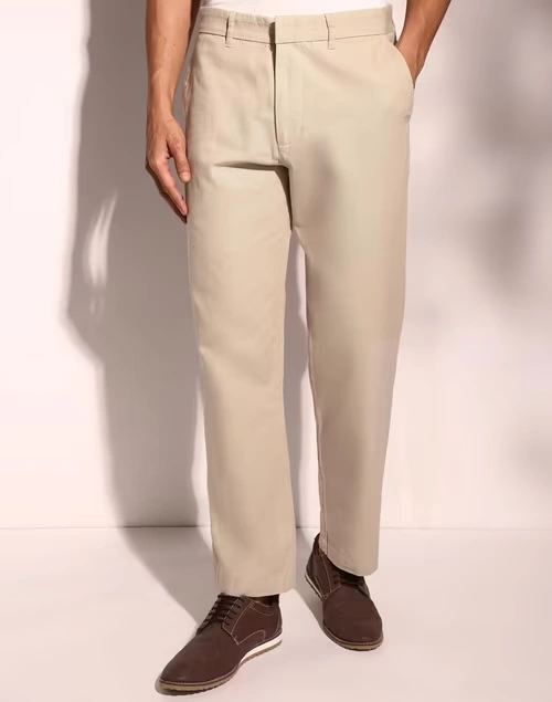 Beige Cotton 808 Straight Leg Pants