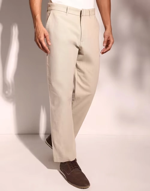 Beige Cotton 808 Straight Leg Pants